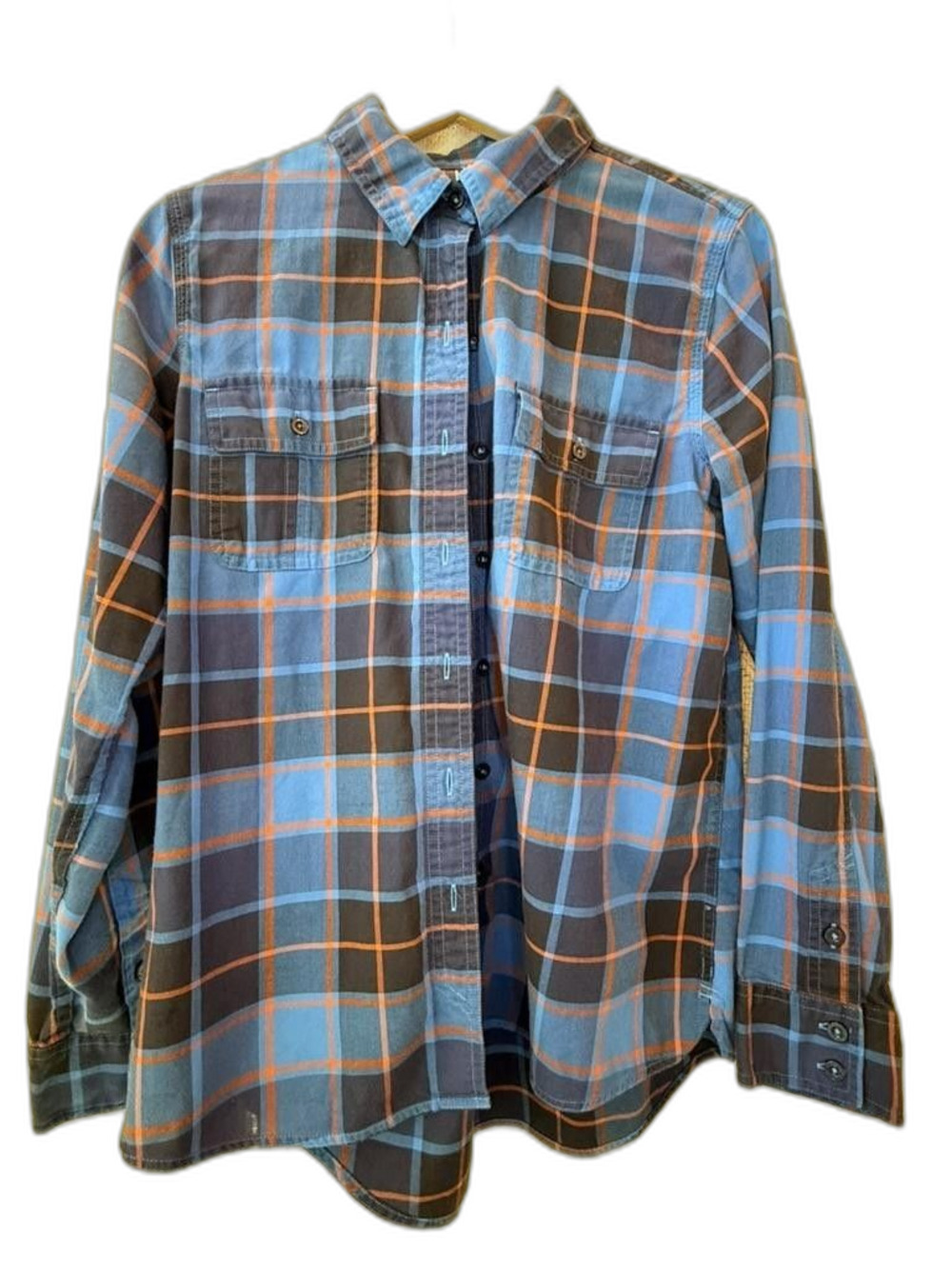 Patagonia Women's 8 Blue Plaid Organic Cotton Flannel Long Sleeve Button Up